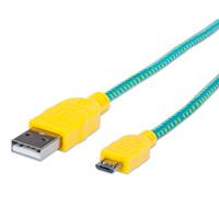 CABLE MANHATTAN USB 2.0 TIPO A - MICRO B USB, 1.0 MTS TURQUESA/AMARILLO P/DISPOSITIVOS MOVILES MANHATTAN