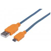CABLE USB V2 A-MICRO B, BOLSA TEXTIL 1.8M NARANJA/AZUL MANHATTAN